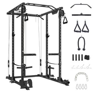 Power Cage 2000LBS, Multi-Functional Squat Rack with Cable Cross-Over System & LAT Pull Down, 5-in-1 Home Gym Strength Trainer - 1 of 4