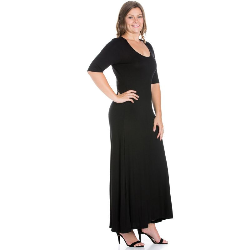 24seven Comfort Apparel Elbow Length Sleeve Plus Size Maxi Dress, 3 of 6