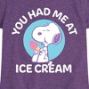 Girls' - Peanuts - You Had Me At Ice Cream Fitted Short Sleeve Graphic T-Shirt - 2 of 4
