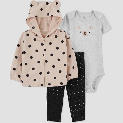 Image of Carter's Just One You® Baby Girls' Bear Dot Top & Bottom Set - Gray/Black 3M