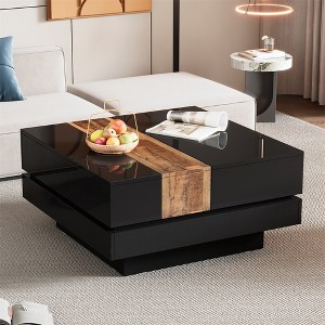 Square Coffee Table with Sliding Tabletop, High Gloss Center Table with Hidden Storage Compartment, Extendable Cocktail Table - 1 of 4