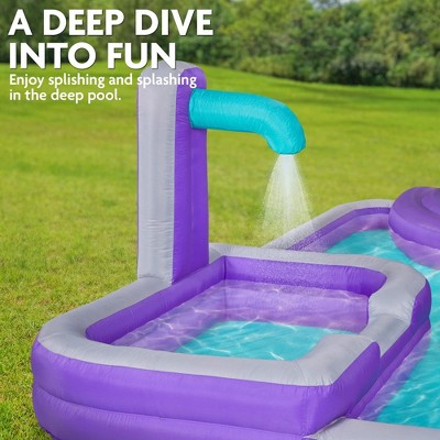 Mega Purple and Teal Inflatable Water Slide Park