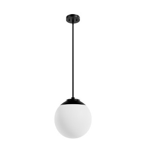 Hunter Fans 12" Hepburn Ceiling Light Matte Black Finish - Elegant Indoor Pendant with White Glass Orb, Dimmable, 1 Bulb - 1 of 1