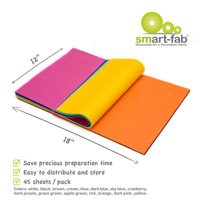 Smart-Fab® Art & Decoration Fabric Sheets, 12" x 18", Assorted, 45 Sheets Per Pack, 2 Packs, 3 of 6