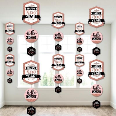 Big Dot of Happiness Rose Gold Happy New Year - 2022 New Years Eve Party DIY Dangler Backdrop - Hanging Vertical Decorations - 30 Pieces