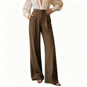 Women's High Waist Pleated Wide Leg Dress Pants, Tailored Business Casual Office Trousers Khaki L : Target