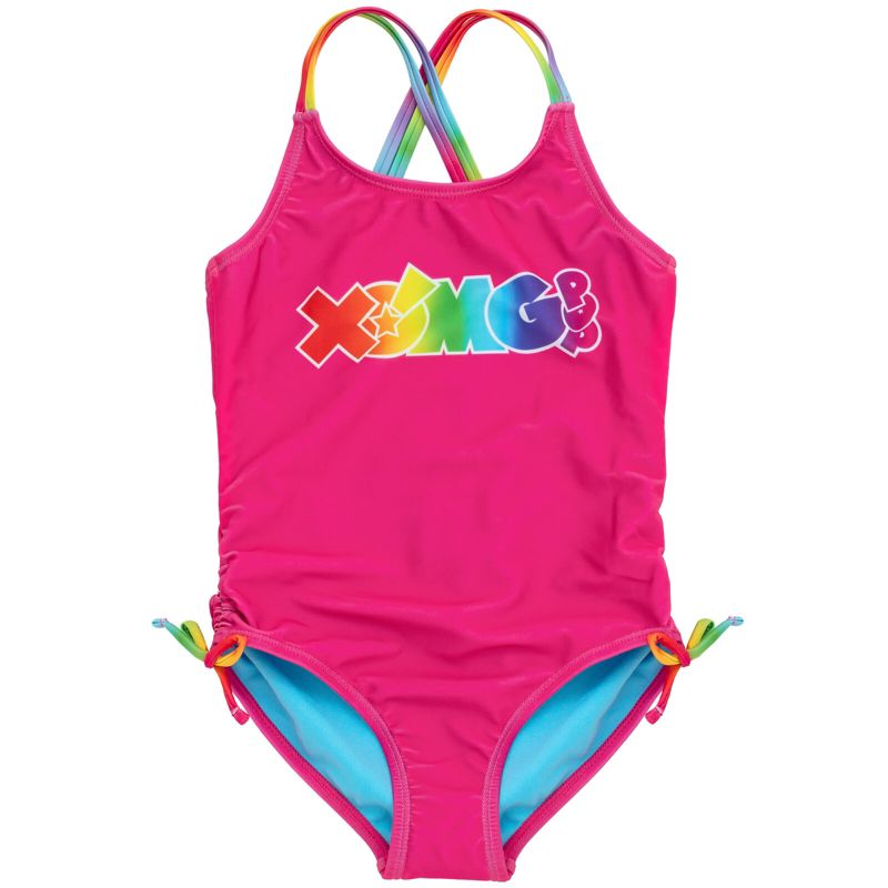 XOMG POP! Rainbow Logo Girls One Piece Bathing Suit Little Kid to Big, 1 of 7