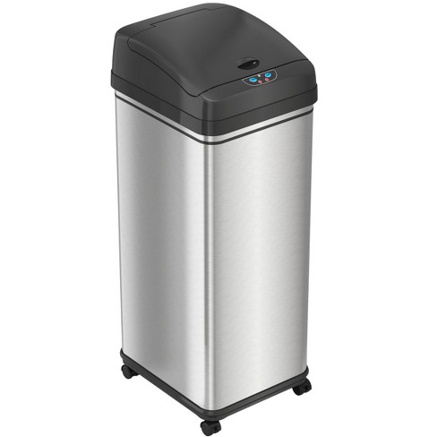 Itouchless Rolling Sensor Kitchen Trash Can With Wheels And Odor Filter 13 Gallon Silver Stainless Steel : Target