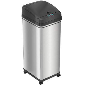 iTouchless Rolling Sensor Kitchen Trash Can with Wheels and AbsorbX Odor Filter 13 Gallon Silver Stainless Steel