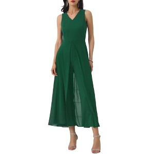 INSPIRE CHIC Women's V-neck Sleeveless Wide Leg Chiffon Cocktail Jumpsuits - 1 of 4