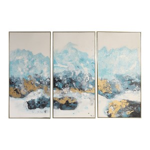 Uttermost Crashing Waves Hand Painted Canvases, Set of 3 – Abstract Coastal Wall Art with Gold Gallery Frames, 48" Tall - 1 of 4