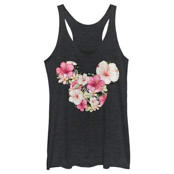 Women's Mickey & Friends Pink Floral Mickey Mouse Logo Racerback Tank Top :  Target