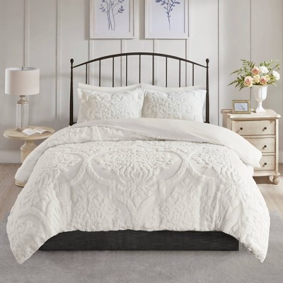 3pc King/california King Eugenia Cotton Damask Comforter Set White : Target