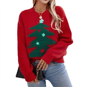 KOJOOIN Women's Ugly Christmas Sweater Funny Cute Christmas Tree Knitted Pullover Jumper Tops - 1 of 4