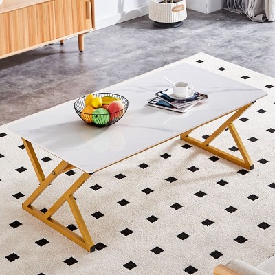NicBex Modern Rectangular Rock Slab Coffee Table with Metal Legs,Simple Tea Table,Center Table for Living Room