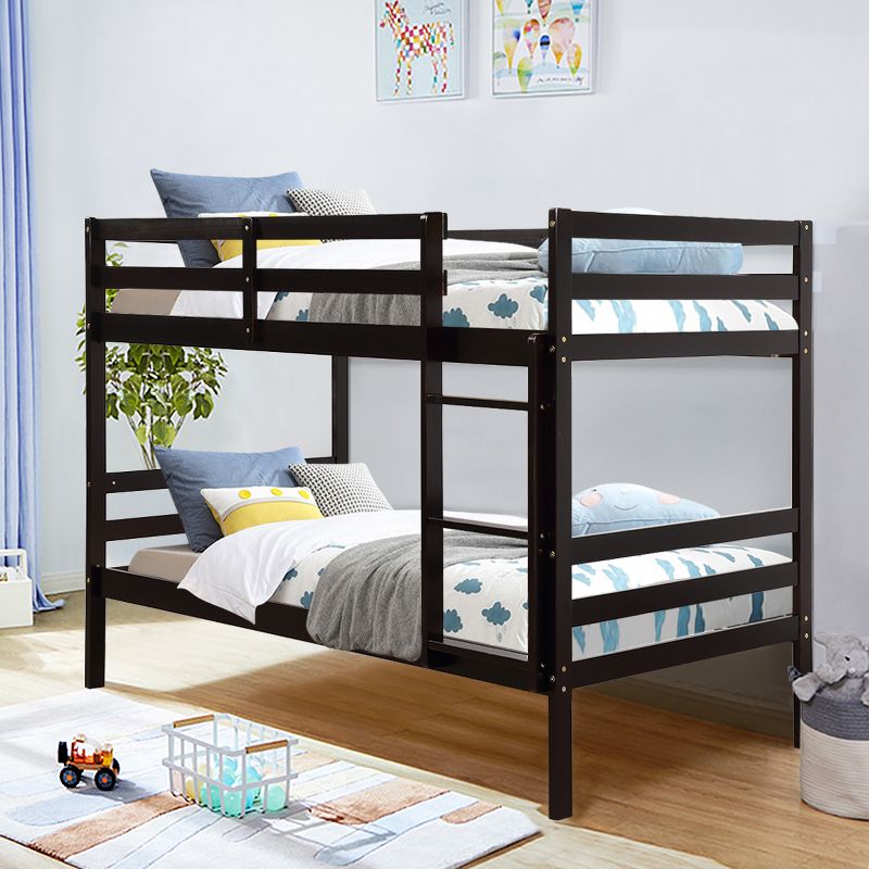 Costway Twin Over Twin Wood Bunk Beds Ladder Safety Rail EspressoWhite, 2 of 11