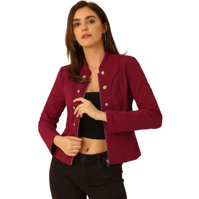 Allegra K Women's Vintage Double-Breasted Motorcycle Zip-Up Steampunk Jacket