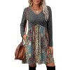 Long Sleeve V-Neck Sweater Dress 2025, Women's Empire Waist Babydoll Fall Dress with Pockets T-greyblue Orange Floral - 2 of 4