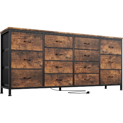 Coucheta 63" TV Stand Dresser with 14 Drawers Power Outlets,Center for 65-75 Inch TVs,Multi-Functional Storage Unit for Living Room,brown