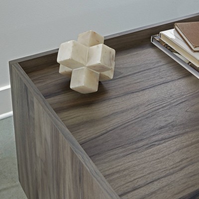 Jet Acacia Engineered Wood and Metal Writing Desk with File Storage