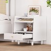 21.45"Wooden Nightstand with Rattan-Woven Storage Cabinet and 1 Drawer, Exquisite Elegance with Natural Storage Solutions, White - 2 of 4