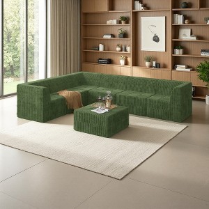 130.32" Corduroy L-Shaped Modular Sectional Sofa, 7-Piece Set - 1 of 4