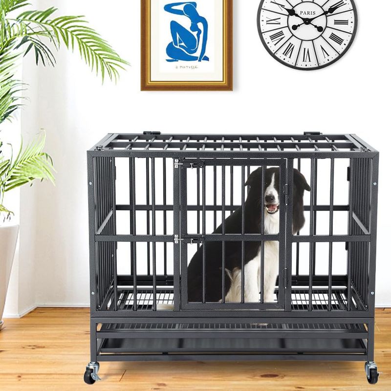 Dog Crates for Large Dogs,36IN Heavy Duty Dog Crate,Large Dog Kennel with Double Door and Removable Tray Design, 5 of 8