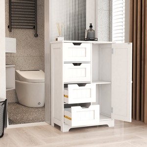 KWPZQEB Freestanding Floor Storage Cabinet, Wooden Storage Organizer with 4 Drawers & Door, Entryway Cupboard Storage Unit for Kitchen, Bathroom - 1 of 4
