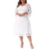 Agnes Orinda Women's Plus Size Wedding Party Lace V-Neck 3/4 Bell Sleeve Midi A-Line Dresses Black - 2 of 4