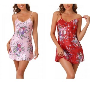 INSPIRE CHIC Women's 2 Pcs Silky Satin Mini Floral Slip Strapless Chemise Lingerie Sleepwear - 1 of 4