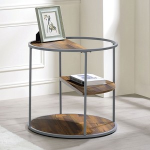 Unique Industrial Style Half Shelves 1pc End Table Gray And Walnut Finish With Three Shelves Powder Coated Frame Coffee Table-Not Included - 1 of 1