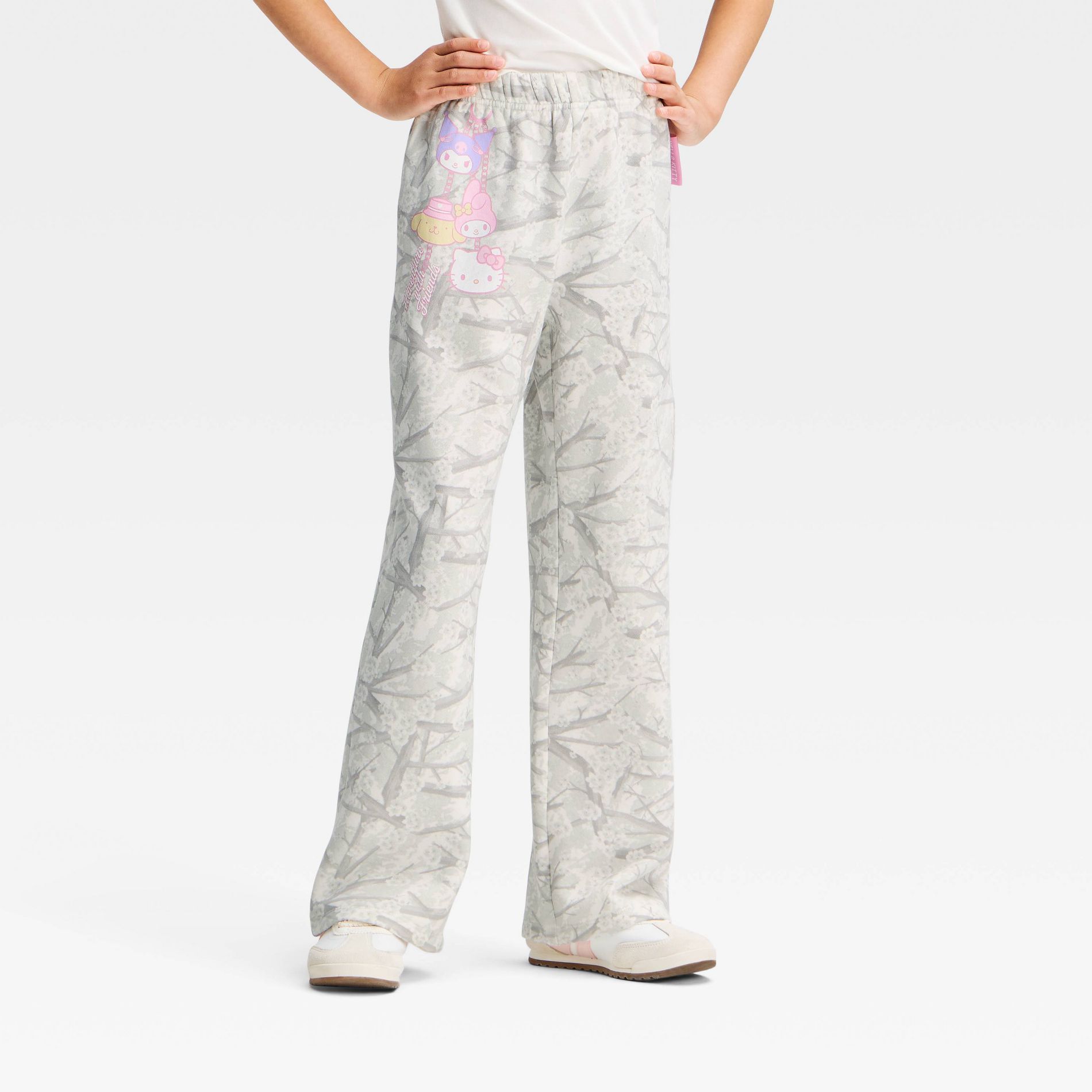 Girls' Hello Kitty Cherry Blossom Camo Fleece Sweatpants - White