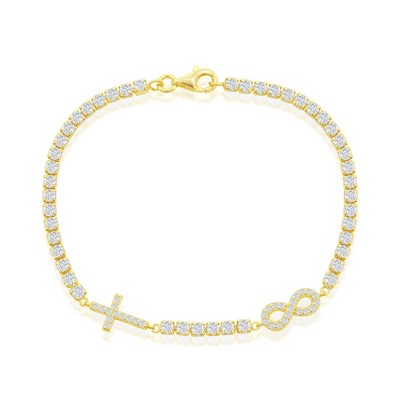 Bella Silver Sterling Silver, Infinity & Cross Tennis Bracelet - Gold Plated - Gold