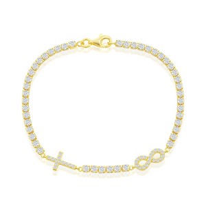 Bella Silver Sterling Silver, Infinity & Cross Tennis Bracelet - Gold Plated - Gold - 1 of 2
