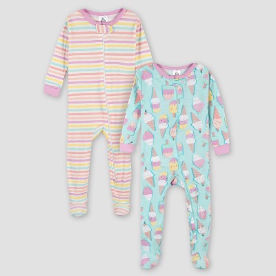 Image of Gerber Baby Girls' 2pk Sweet Dreamer Snug Fit Footed Pajama - Light Blue 3M