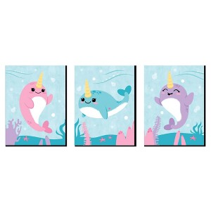 Big Dot of Happiness Narwhal Girl - Under the Sea Nursery Wall Art and Kids Room Decorations - Gift Ideas - 7.5 x 10 inches - Set of 3 Prints - 1 of 4