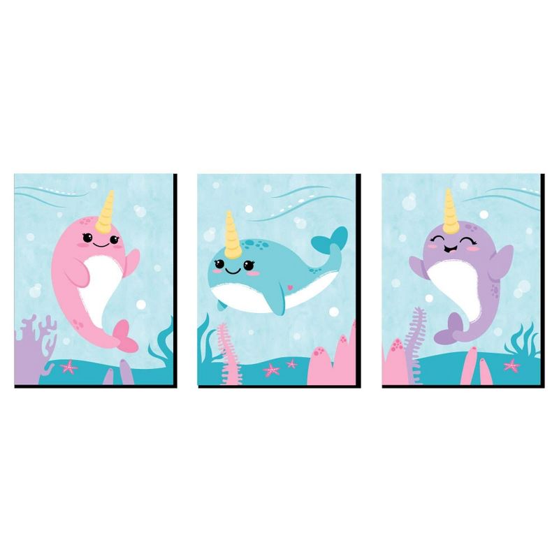Big Dot of Happiness Narwhal Girl - Under the Sea Nursery Wall Art and Kids Room Decorations - Gift Ideas - 7.5 x 10 inches - Set of 3 Prints, 1 of 8