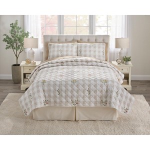 BrylaneHome Janie Plaid Embroidery Quilt 3 Piece Set - 1 of 1