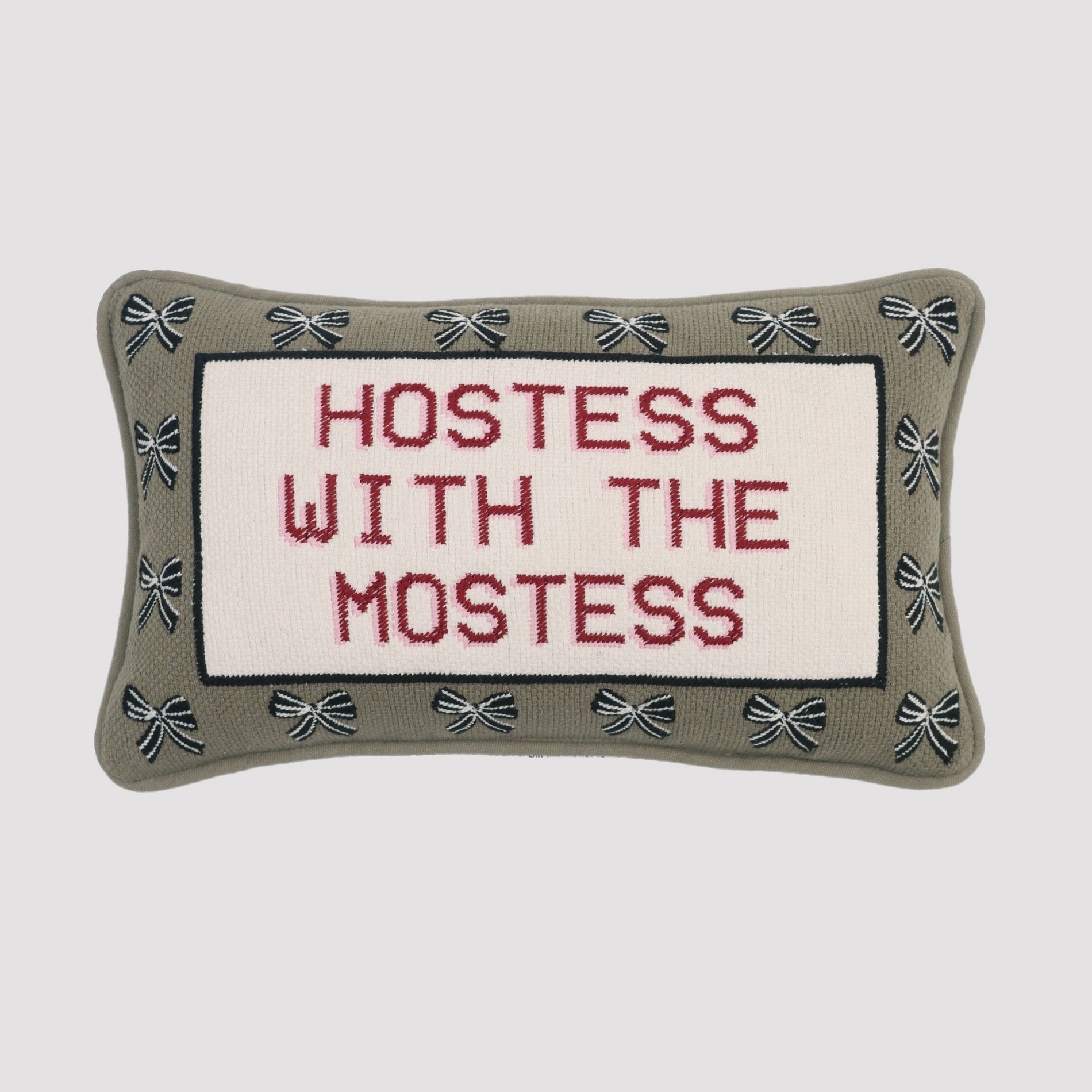 9''x15'' Oblong Woven Cotton Hostess with the Mostess Cross Stitch Pillow With Embroidery