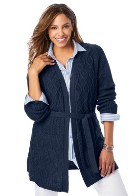 Jessica London Women's Plus Size Cable Tie Cardigan : Target