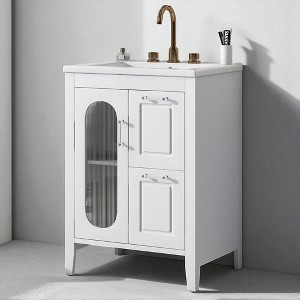 24-Inch Bathroom Vanity with Sink,Glass Door,Drawers & Adjustable Shelf,Freestanding Vanity with Ceramic Basin & 8" Faucet Mount - 1 of 4