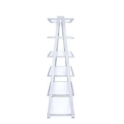 Ladder-Style White High Gloss & Chrome 71" Bookshelf