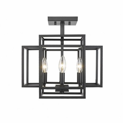 Matte Black Steel and Glass 14" Semi-Flush Mount Light Fixture