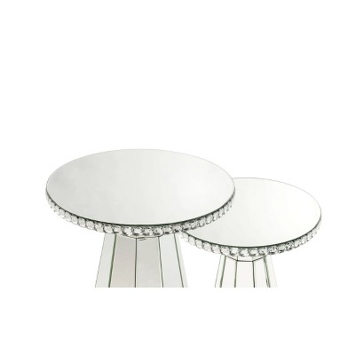 23" Round Mirrored Wood Accent Table with Faux Crystal Inlay