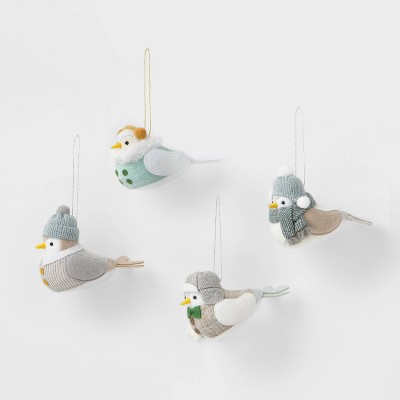 4pk Winter Whites Bird Christmas Tree Ornaments - Wondershop™