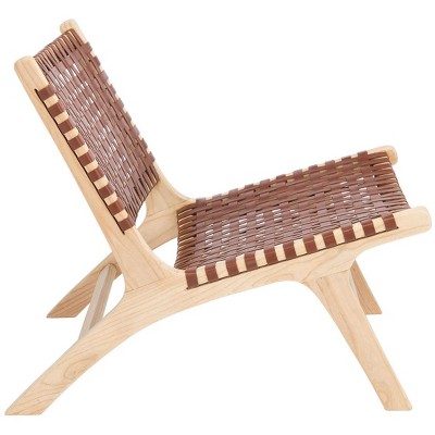 Luna Cognac Leather and Natural Wood Woven Accent Chair