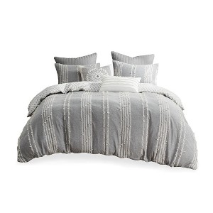 Gracie Mills Trujillo 3-Piece Embroidered Stripes Cotton Jacquard Duvet Cover Set - 1 of 4
