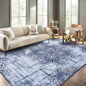 Area Rugs for Living Room, Machine Washable Area Rug for Bedroom, Vintage Rugs Boho Medallion, Non-Slip Rubber, Low Pile, Kid & Pet Friendly - 1 of 4