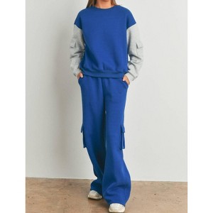 Women's Fleece Terry Cargo Sweatpants - Buttermelon - 1 of 3