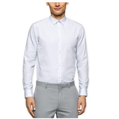 Calvin Klein Mens Cool Tech Dobby Button Up Shirt, white, 2XL Neck